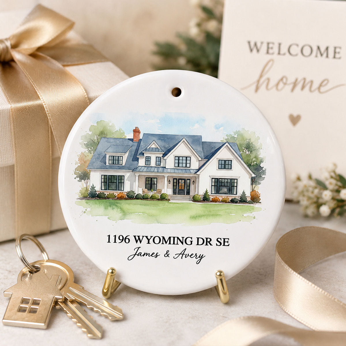Custom Watercolor House From Photo - Personalized Ceramic Ornament - Christmas Ornament Gift, Housewarming