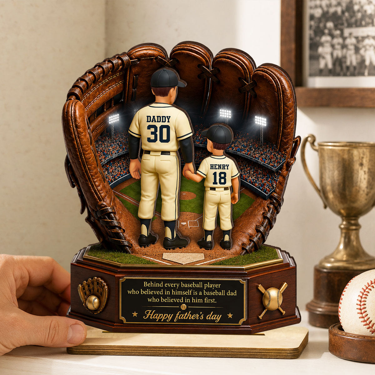 Behind Every Baseball Softball Player is a Dad - Personalized 2-Layered Wooden Plaque - Father's Day Gift for Dad, Husband