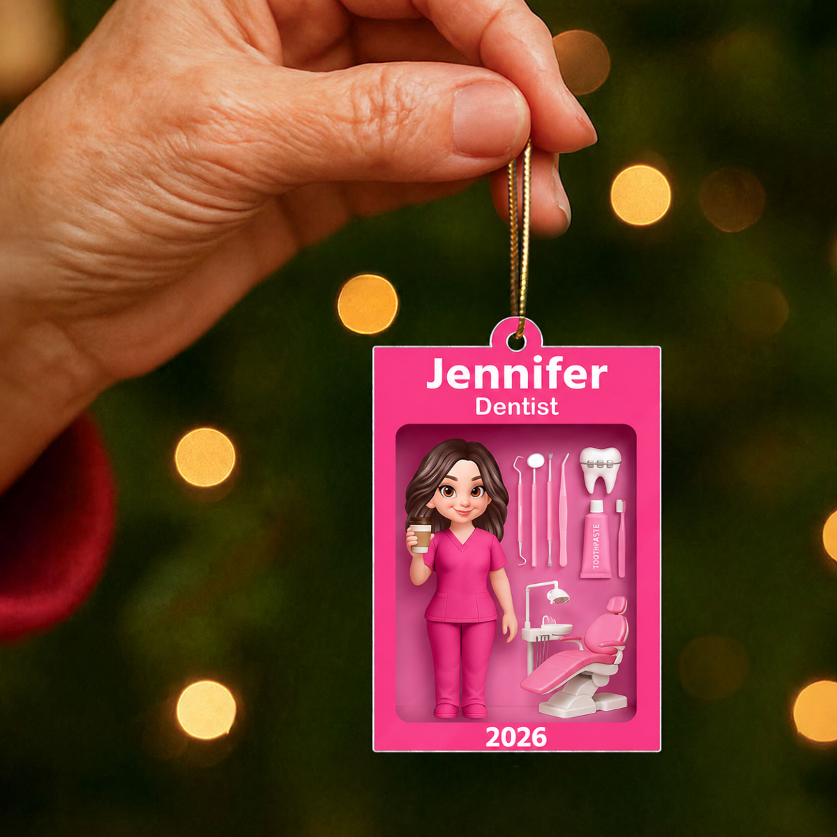 Pink Dentist Action Figure - Personalized Acrylic Ornament - Unique Christmas Gift For Dentist
