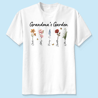 Grandma‘s Garden Vintage Birth Month Flower Personalized Shirt, Heartfelt Gift For Grandma, Mom, Auntie