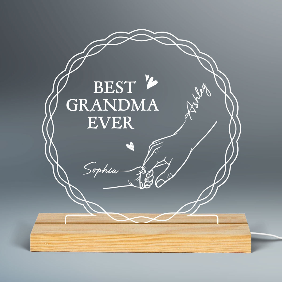 Best Mom Grandma Ever Hands Outline Personalized Custom Shape Acrylic Plaque With LED Night Light
