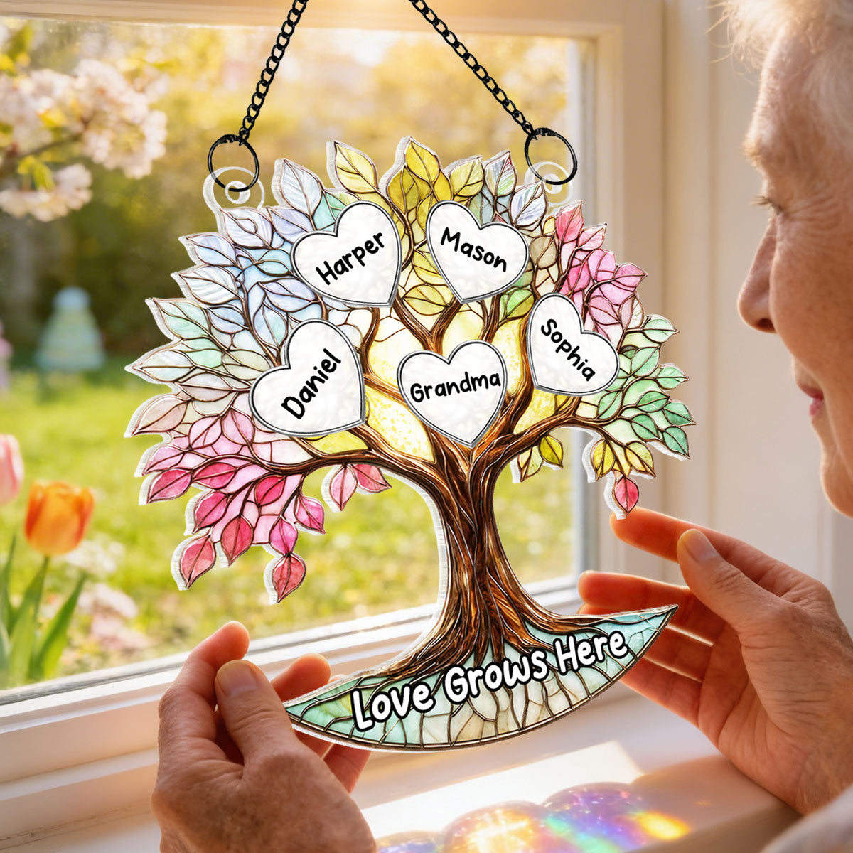 Grandkids Heart Grandma Tree Of Life - Personalized Suncatcher - Mother's Day Gift For Grandma