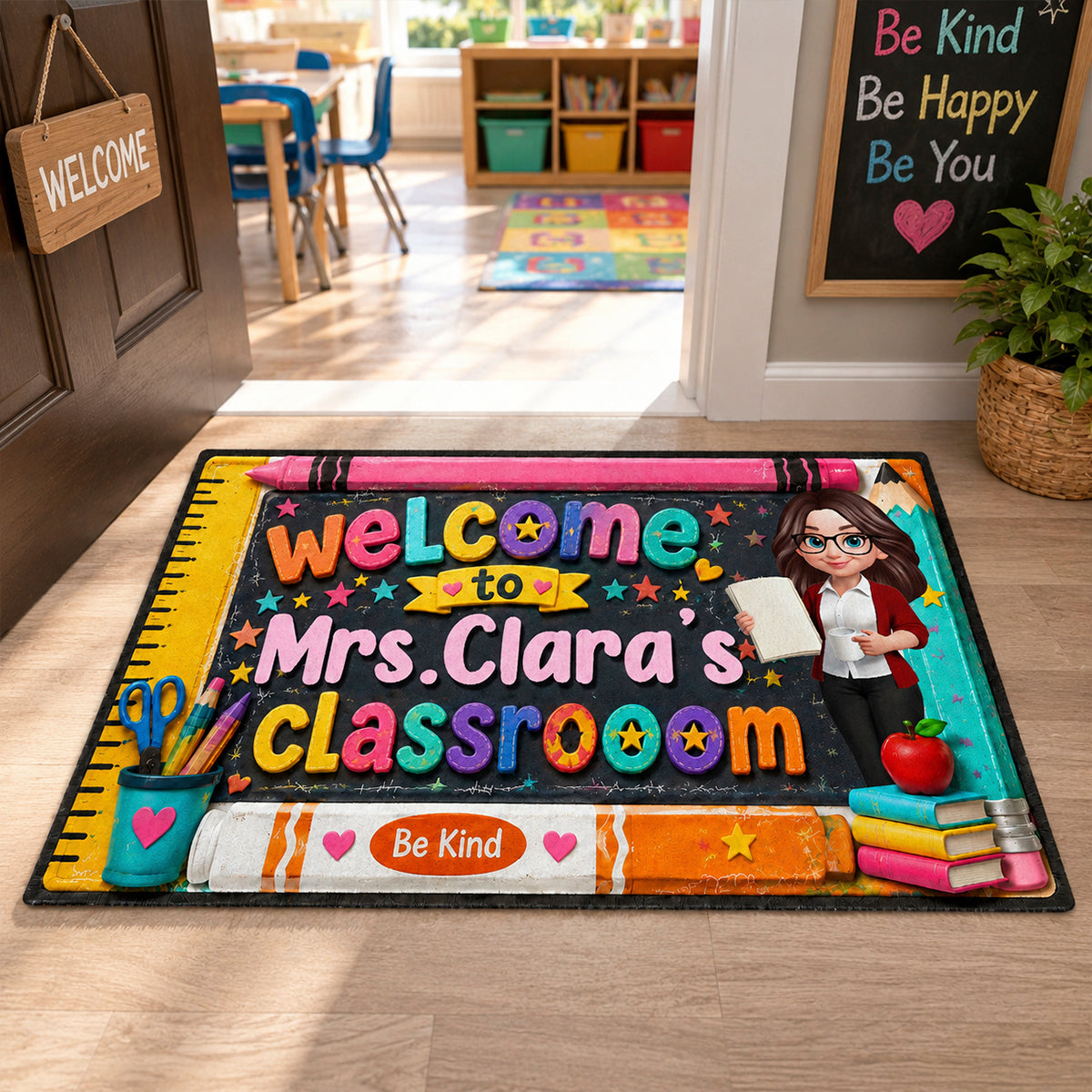 Be Kind Warm Welcome Teacher - Personalized Doormat - Back To School Gift For Teacher, Classroom Decor