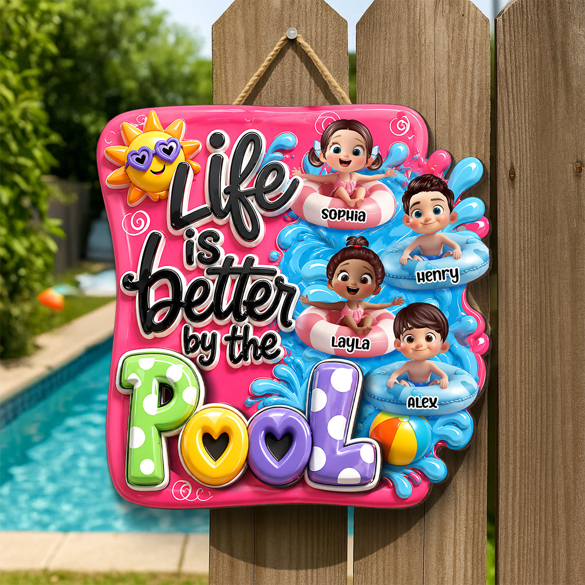 Life Is Better By The Pool Kids - Personalized Wood Sign - Gift For Grandparents, Summer Decoration