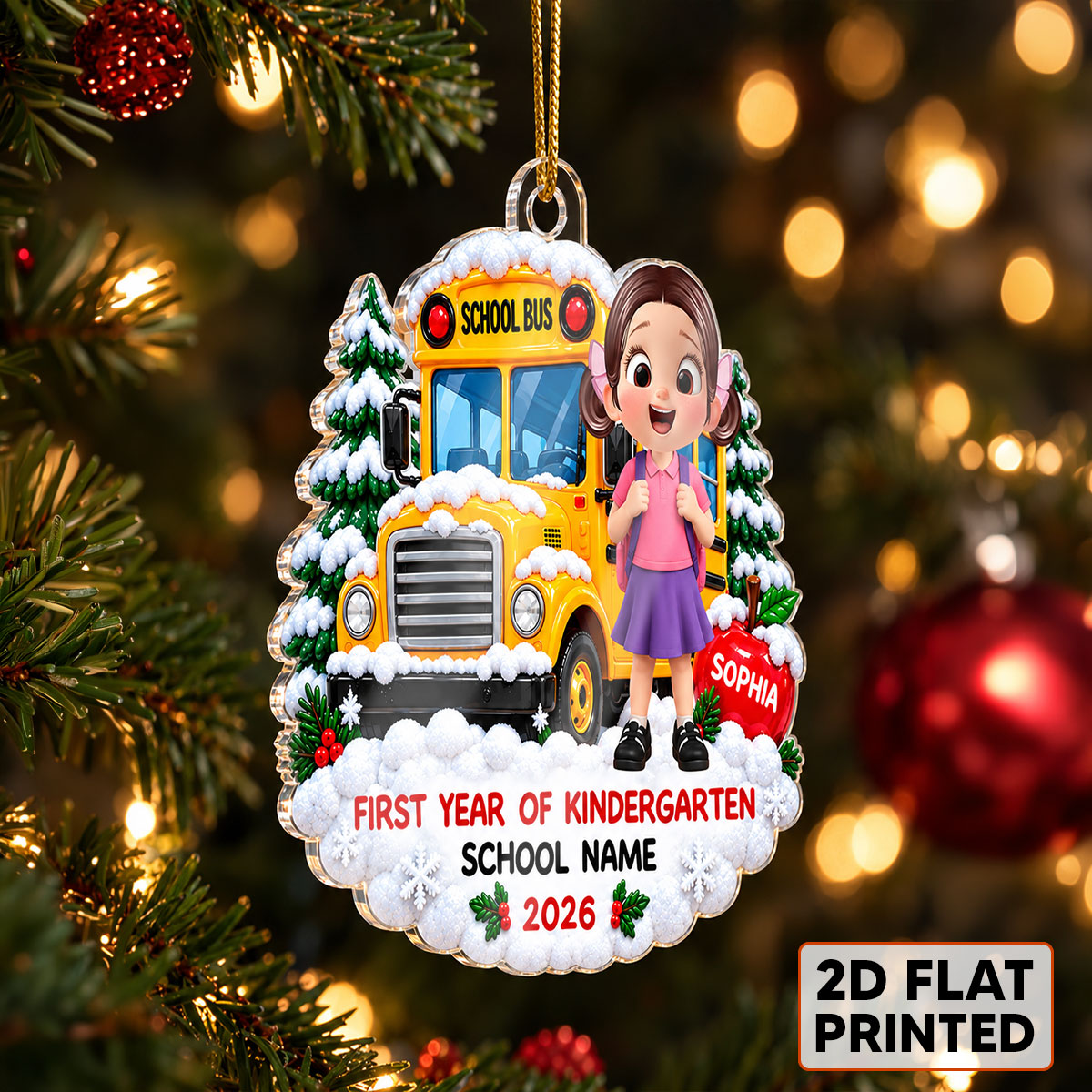 First Year Of Kindergarten School Bus - Personalized Acrylic Ornament - Christmas Gift For Kindergarten Boy Girl, Grandkids