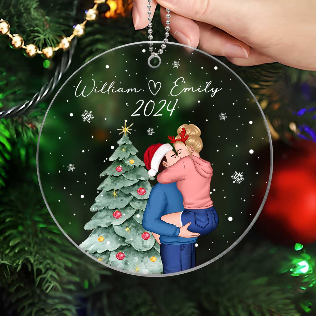 Couple Under Christmas Tree Personalized Acrylic Ornament, Christmas Gift For Him, Gift For Her