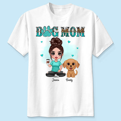 Teal And Leopard Pattern Dog Mom - Personalized Shirt - Gift For Dog Mom, Lovers