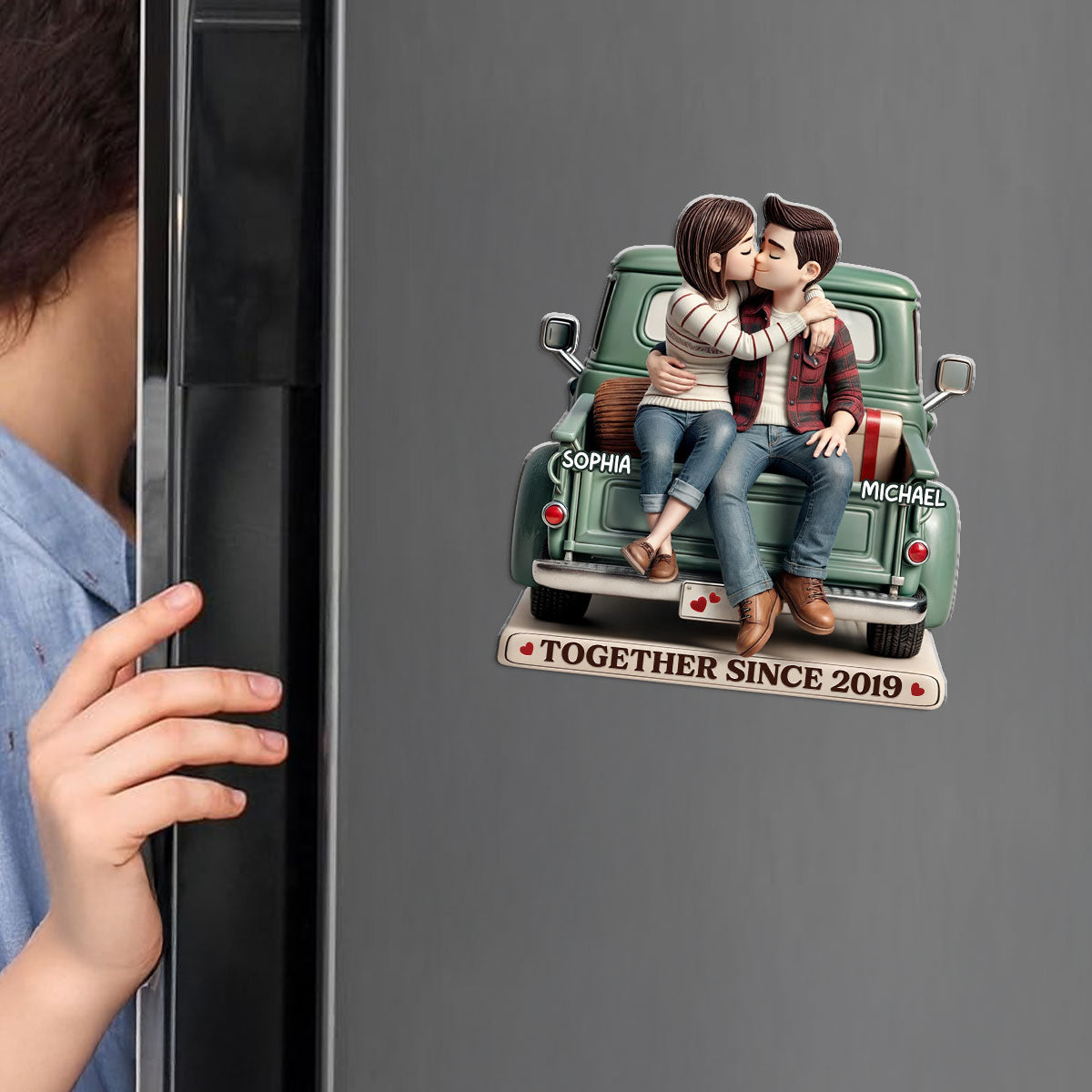 Couple On Truck Personalized Acrylic Fridge Magnet, Heartfelt Gift For Couple, For Him, For Her, Boyfriend, Girlfriend, Husband, Wife