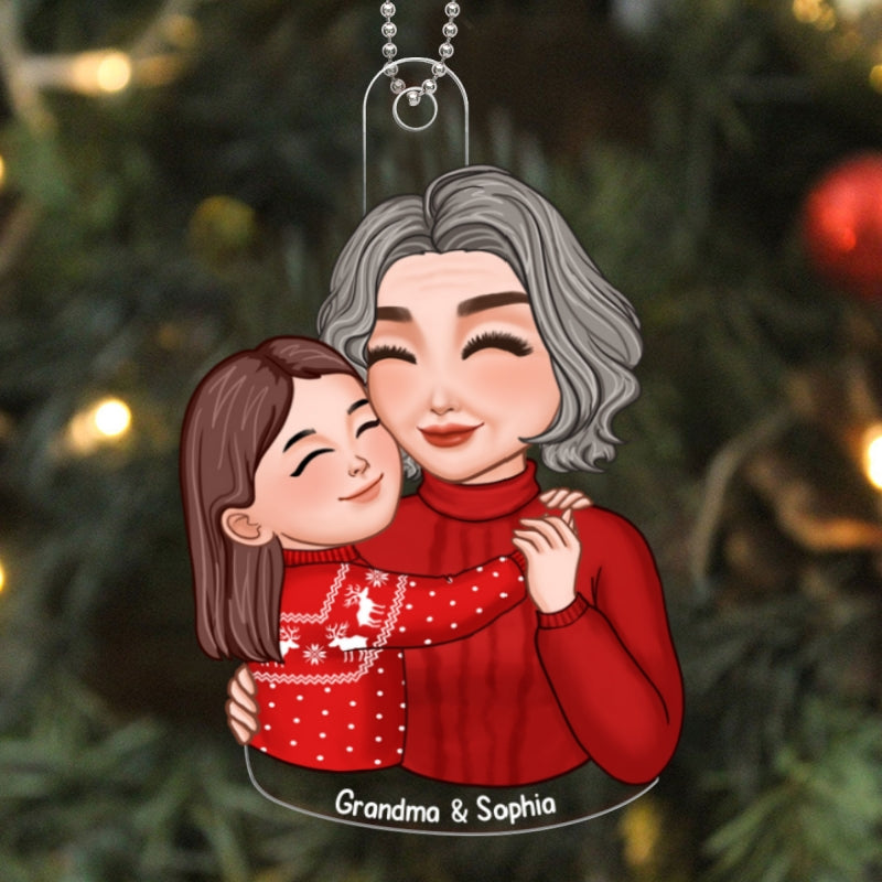 Cute Grandkid Hugging Grandma Christmas Gift For Granddaughter Grandson Personalized Acrylic Ornament