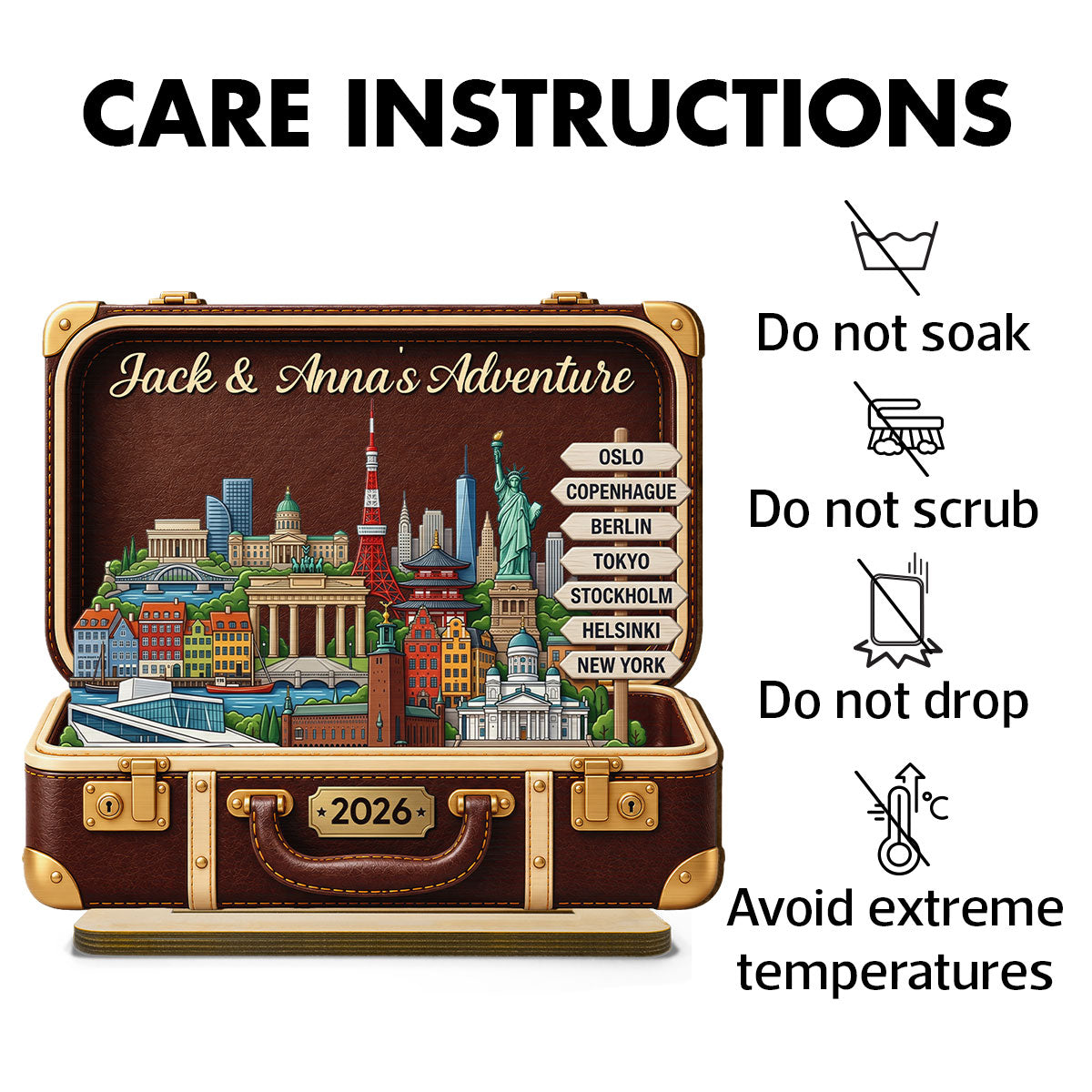 Custom Travel Adventure Suitcase 2D Flat Printed - Personalized 2-Layered Wooden Plaque - Traveling Destination Keepsake, Christmas Gift For Traveling Lovers