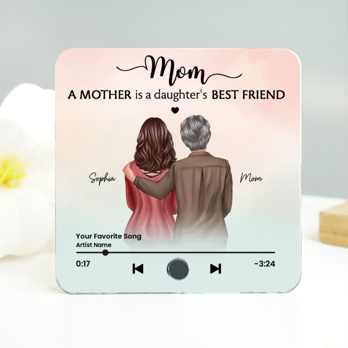 A Mother Is A Daughter's Best Friend Personalized Music Fridge Magnet, Heartfelt Mother Daughter Gift, Birthday Gift for Mom