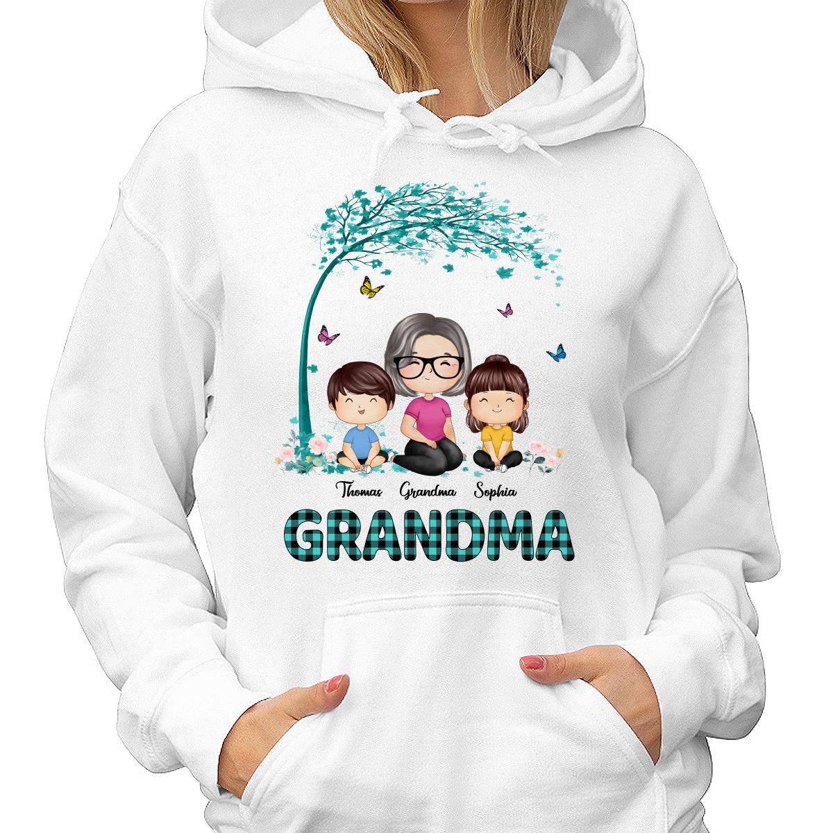 Teal Buffalo Plaid Pattern Doll Grandma Grandkids Watercolor Style Personalized Shirt