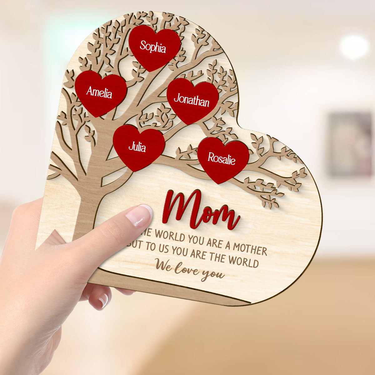 Personalized Family Tree Heart Standing Wooden Plaque, Mother's Day, Birthday Gift for Moms