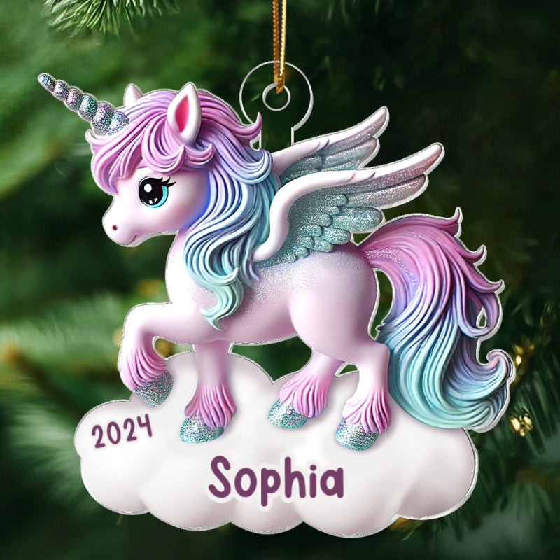 Magical Unicorn 3D Effect Baby's First Christmas Personalized Acrylic Flat Ornament