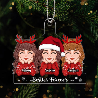 Besties Sisters Chin On Hands Christmas Gift Personalized Acrylic Ornament