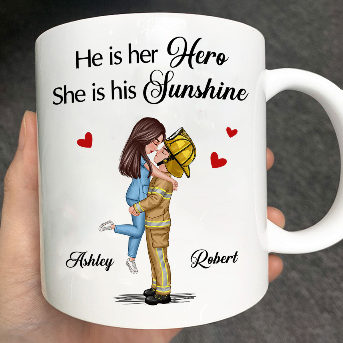 Her Hero His Sunshine Couple Valentine‘s Day Gifts by Occupation Gift For Her Gift For Him Firefighter, Nurse, Police Officer Personalized Mug