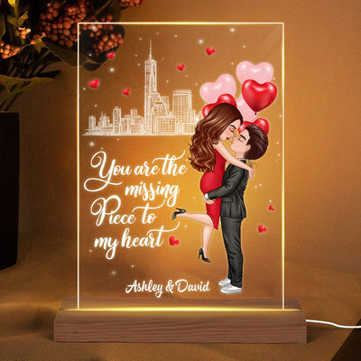 The Missing Piece To My Heart Personalized Plaque LED Night Light, Acrylic LED Lamp, Valentine‘s Day Gift For Him, For Her