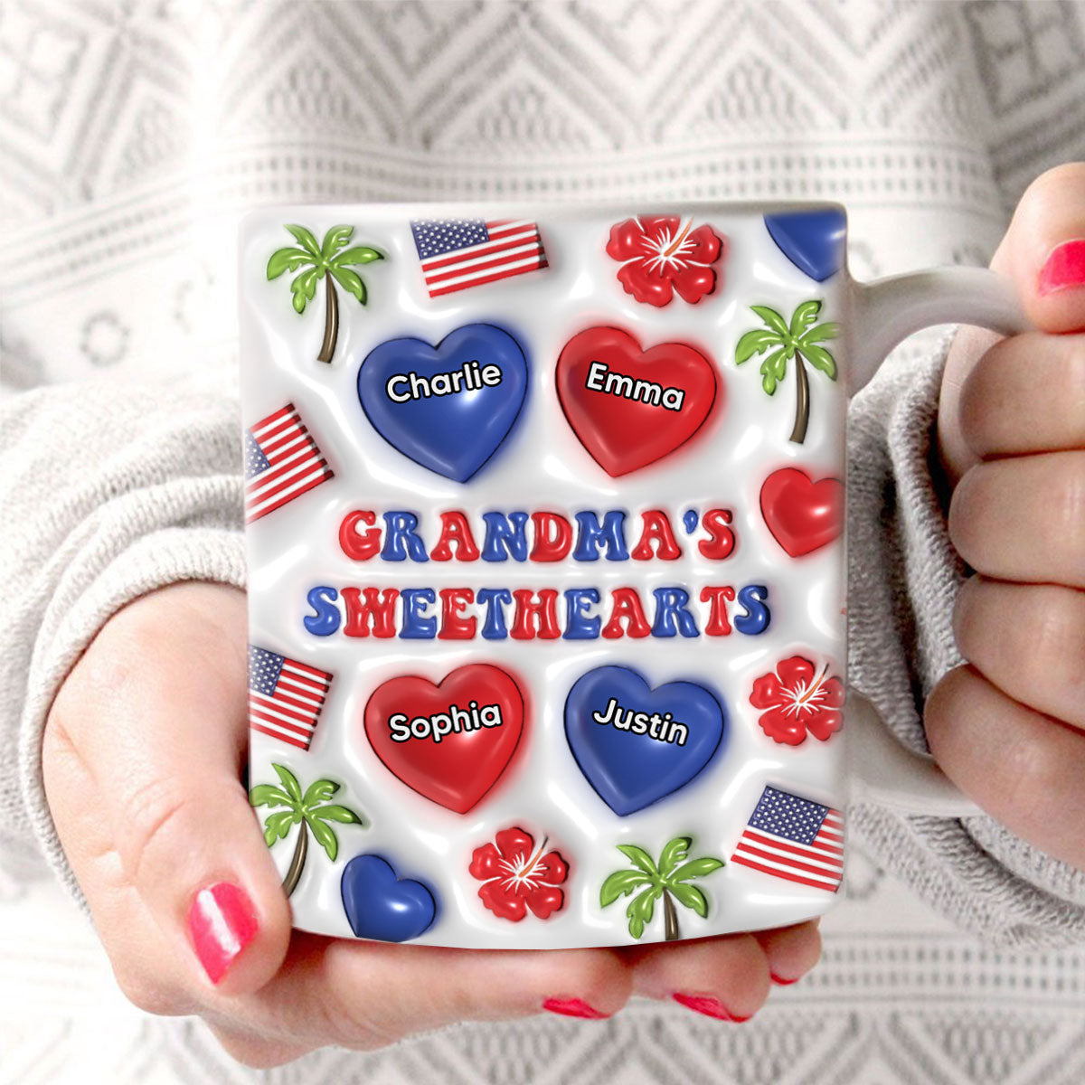 Grandma's Sweetheart Personalized 3D Inflated Mug, 4th Of July Gift For Grandma