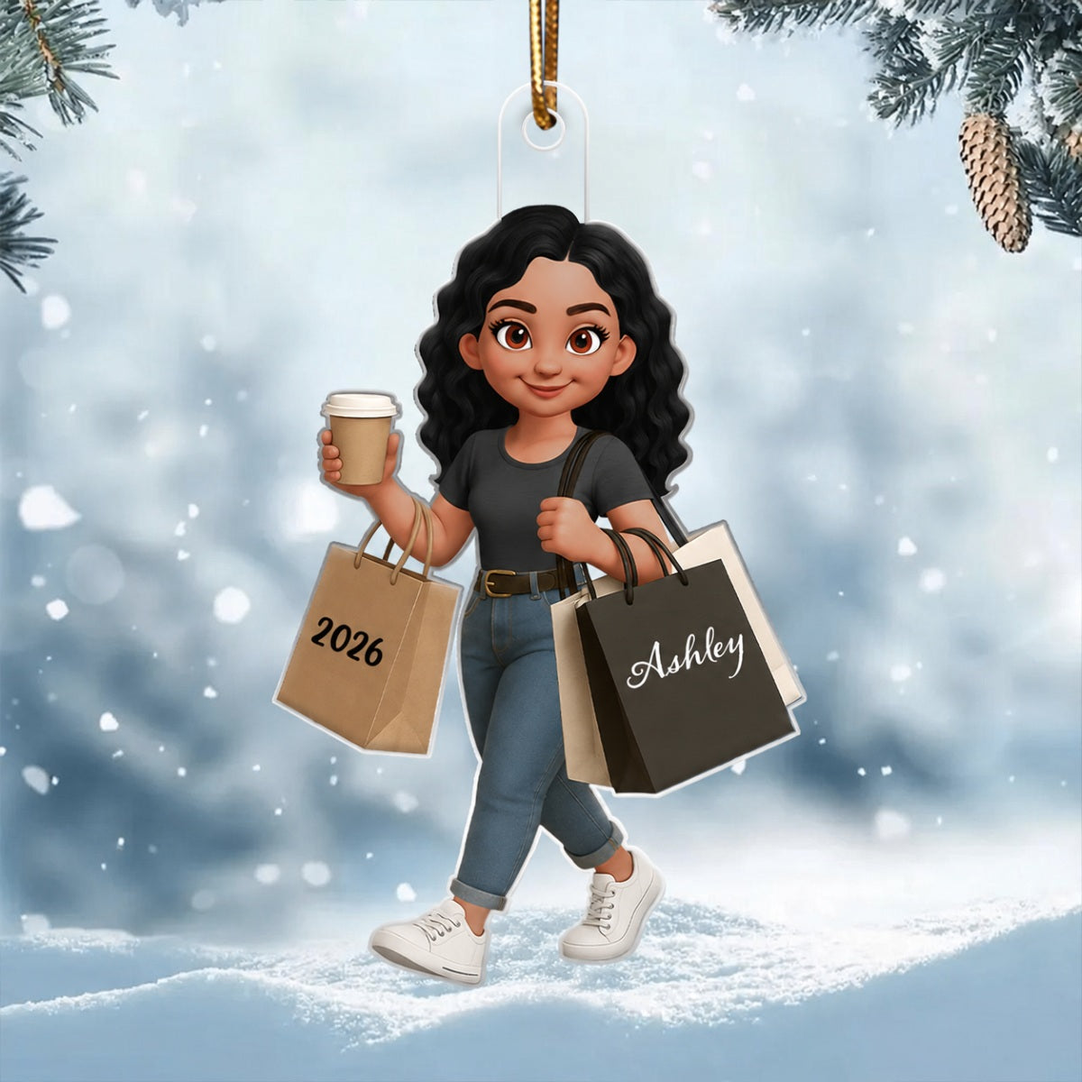 Shopping Fashion Teen Girl 3D Effect - Personalized Acrylic Ornament - Christmas Gift For Teenager