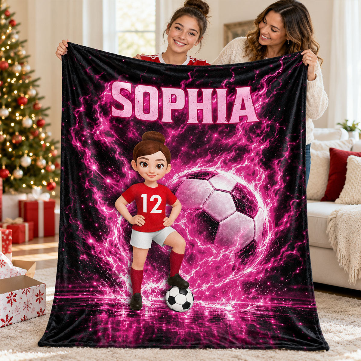 Soccer Trendy Design Blanket for Boys Girls - Personalized Fleece Blanket - Christmas Gift for Daughter, Son
