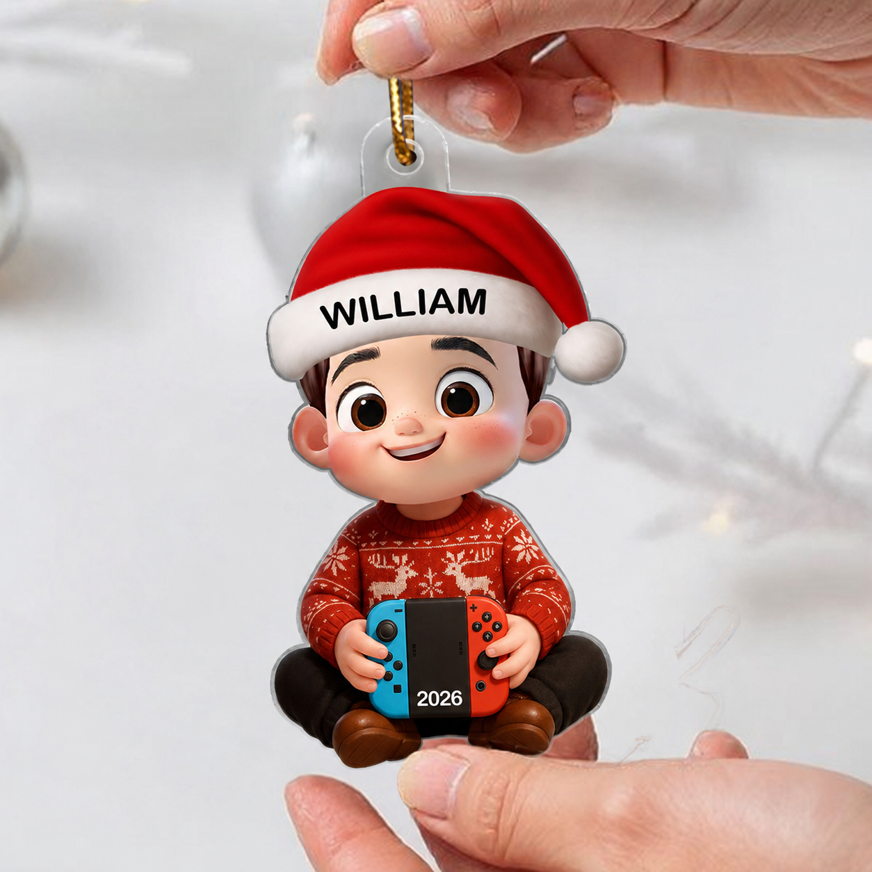 3D Effect Gaming Kid Christmas Personalized Acrylic Ornament