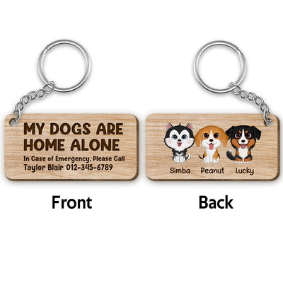 My Pets Home Alone Watercolor Dog Cat Personalized Wooden Keychain