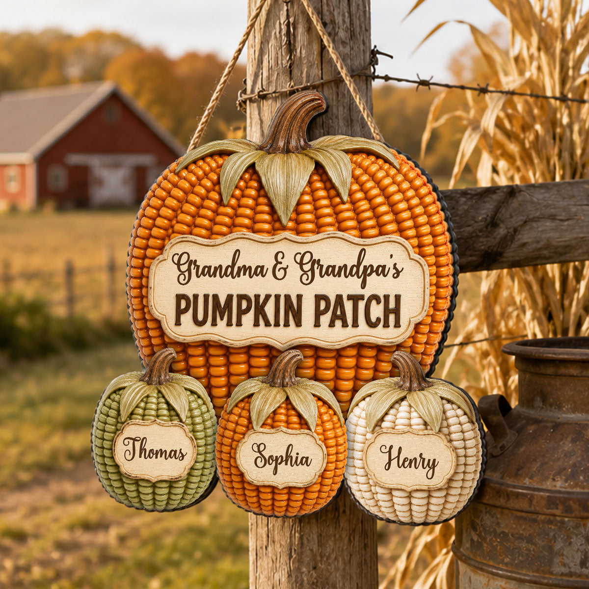 Cozy Warm Fall Season Grandpa Grandma Corn Pumpkin Patch - Personalized Wood Sign - Fall Decoration For Grandparents