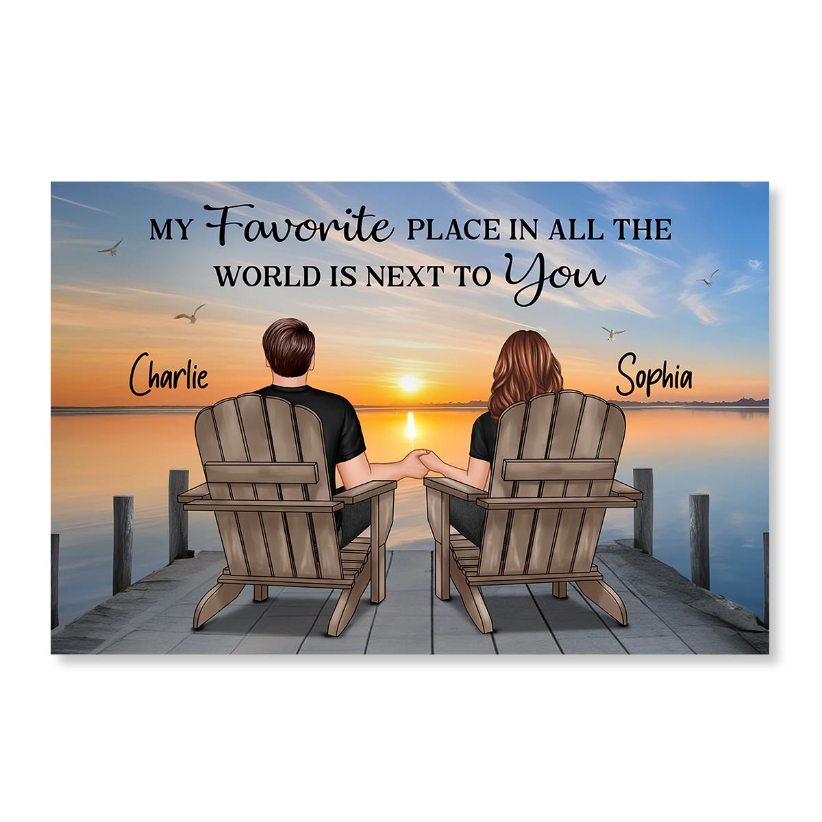 Back View Couple Sitting On The Lake Dock Personalized Poster, Heartfelt Gift For Couple, For Him, For Her, Boyfriend, Girlfriend, Husband, Wife