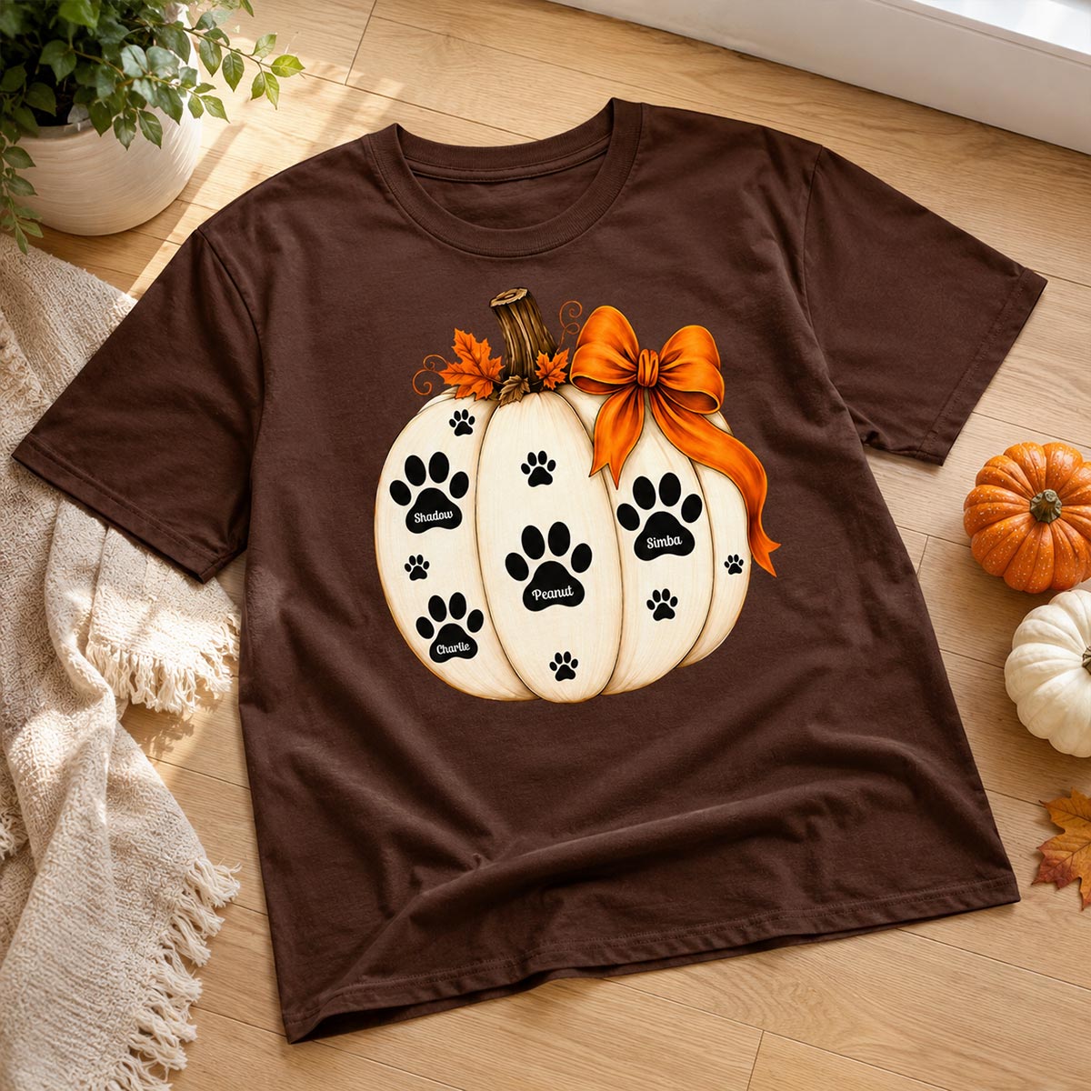 Pumpkin Paw Prints With Pet Names - Personalized Shirt - Cute Fall Gift For Dog Cat Lovers