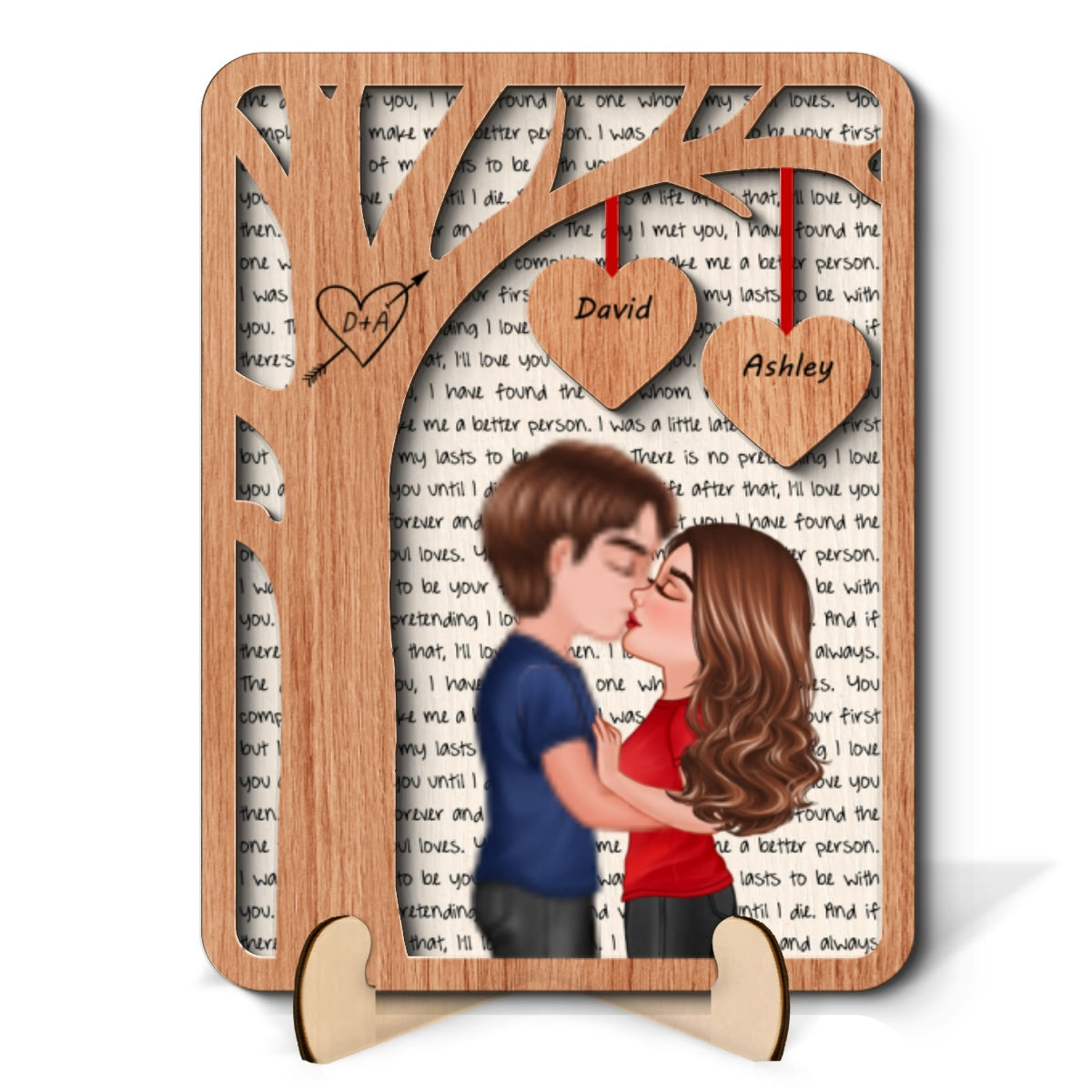 Couple Kissing Under Tree Love  Gift For Him For Her Personalized 2-Layer Wooden Plaque