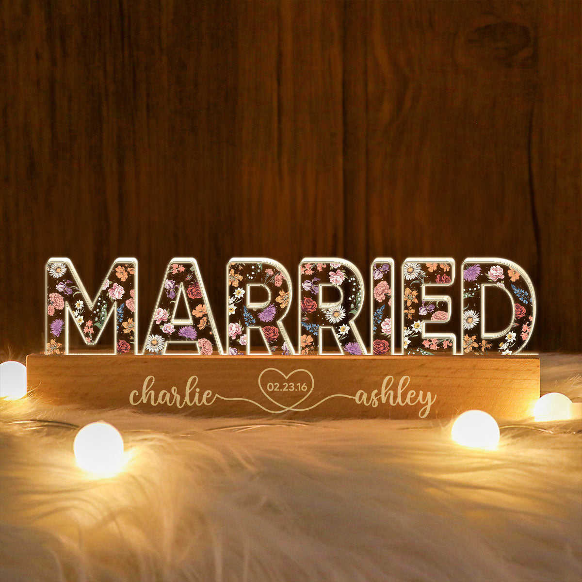 Personalized Couple Wedding Married Floral Theme Anniversary Gift Acrylic Block LED Night Light, Heartfelt 2025  Gift, For Him, For Her, For Husband, For Wife