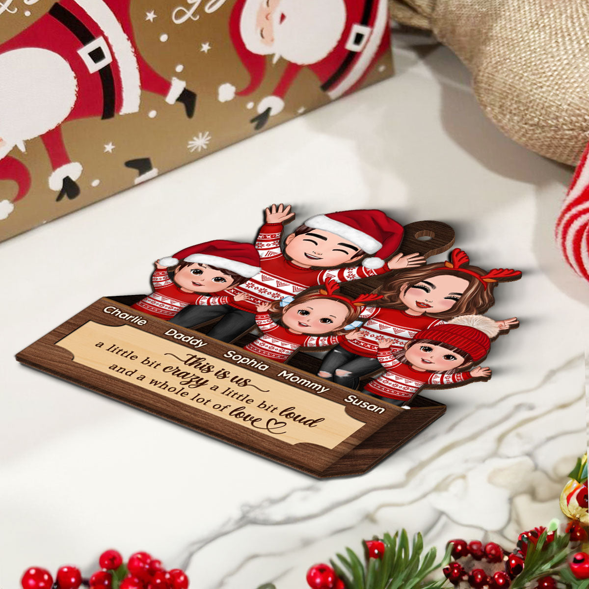 Happy Family In Box Personalized 2-Layer Wooden Ornament, Christmas Gift