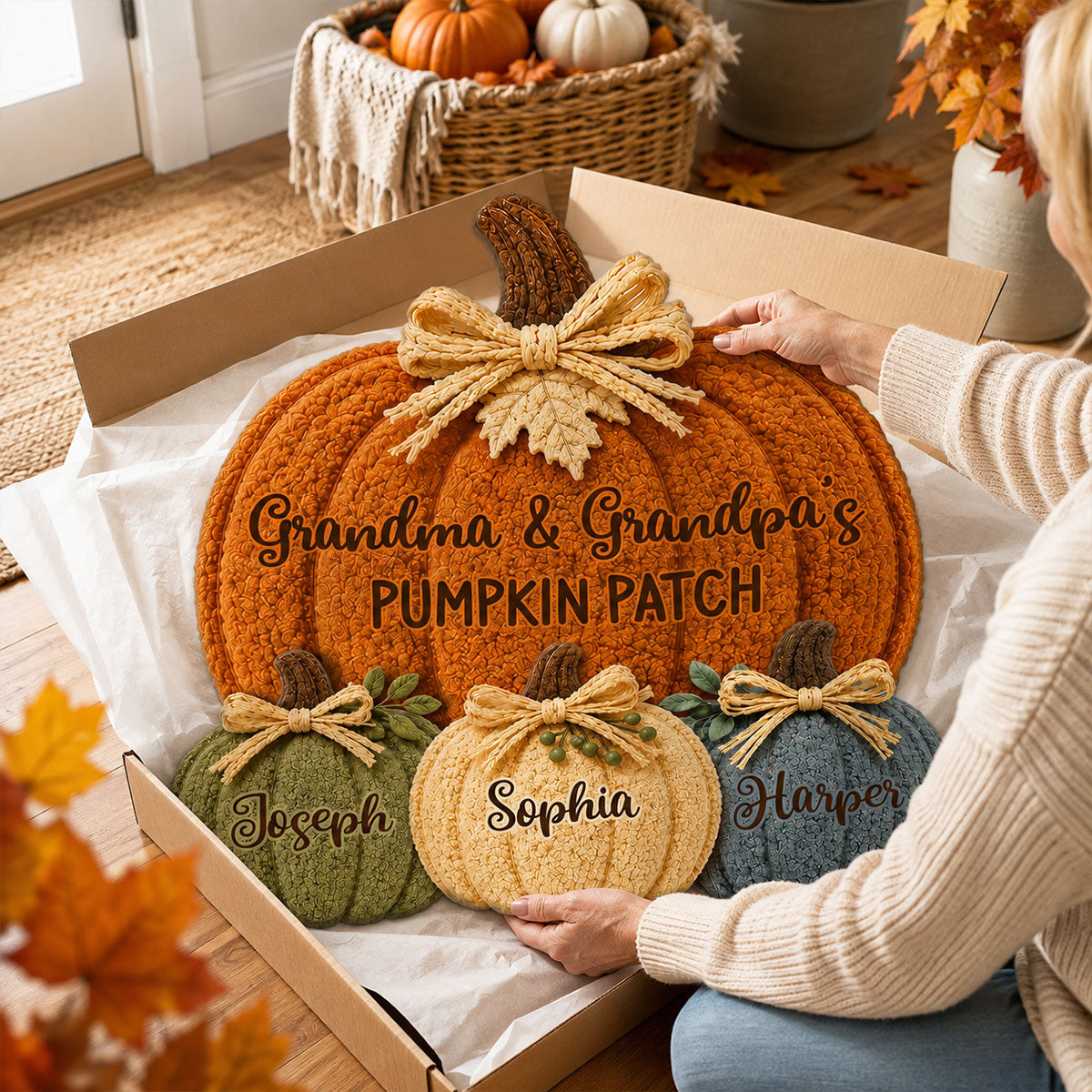 Grandma & Grandpa's Pumpkin Patch - Personalized Doormat - Fall Season Decor For Grandparents