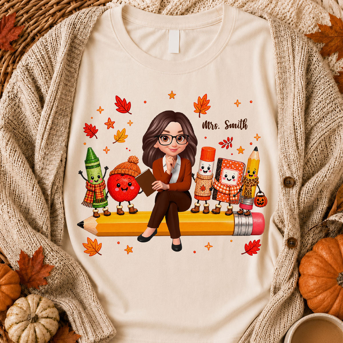 Cozy Warm Fall Vibe Teacher Life Happy School Supplies Friends - Personalized Shirt - Fall Gift For Teacher
