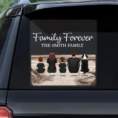 Retro Vintage Family Sitting Beach Landscape Personalized Decal