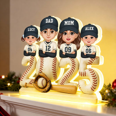 3D Effect Christmas Baseball Team Family - Personalized Light Box