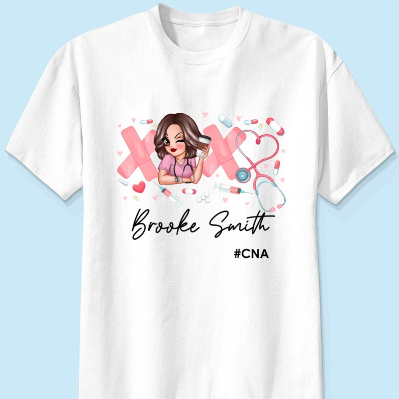 Pink Coquette XOXO Nurse Personalized Shirt, Birthday  Gift For Nurse Wife, Girlfriend, Bestie