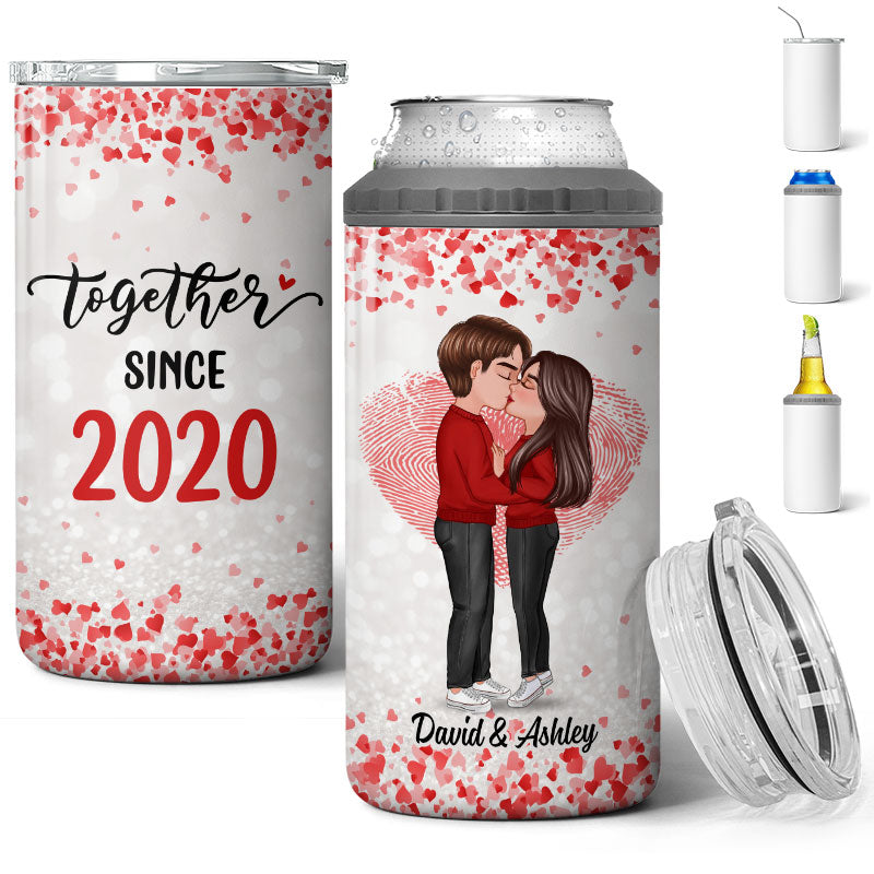 Couple Kissing Flying Heart Valentine‘s Day Gift Personalized Multi-use Tumbler 4 In 1 Can Cooler