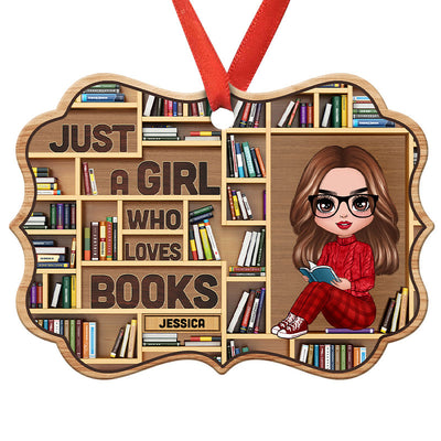 Girl Loves Books Bookshelf Personalized Christmas Ornament