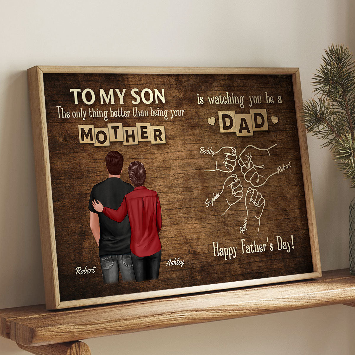 From Mom Dad To Son Watching You Be A Dad Word Tiles Fist Bump Personalized Poster, Gift For Son
