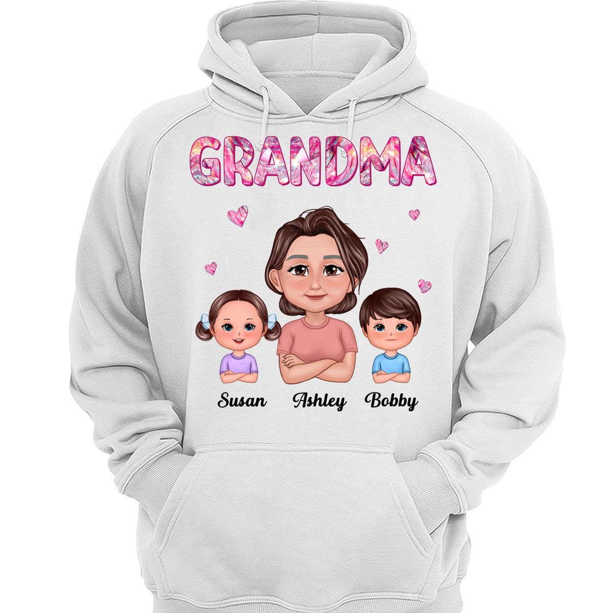 Pretty Doll Grandma Grandkids Marble Pattern Personalized Shirt