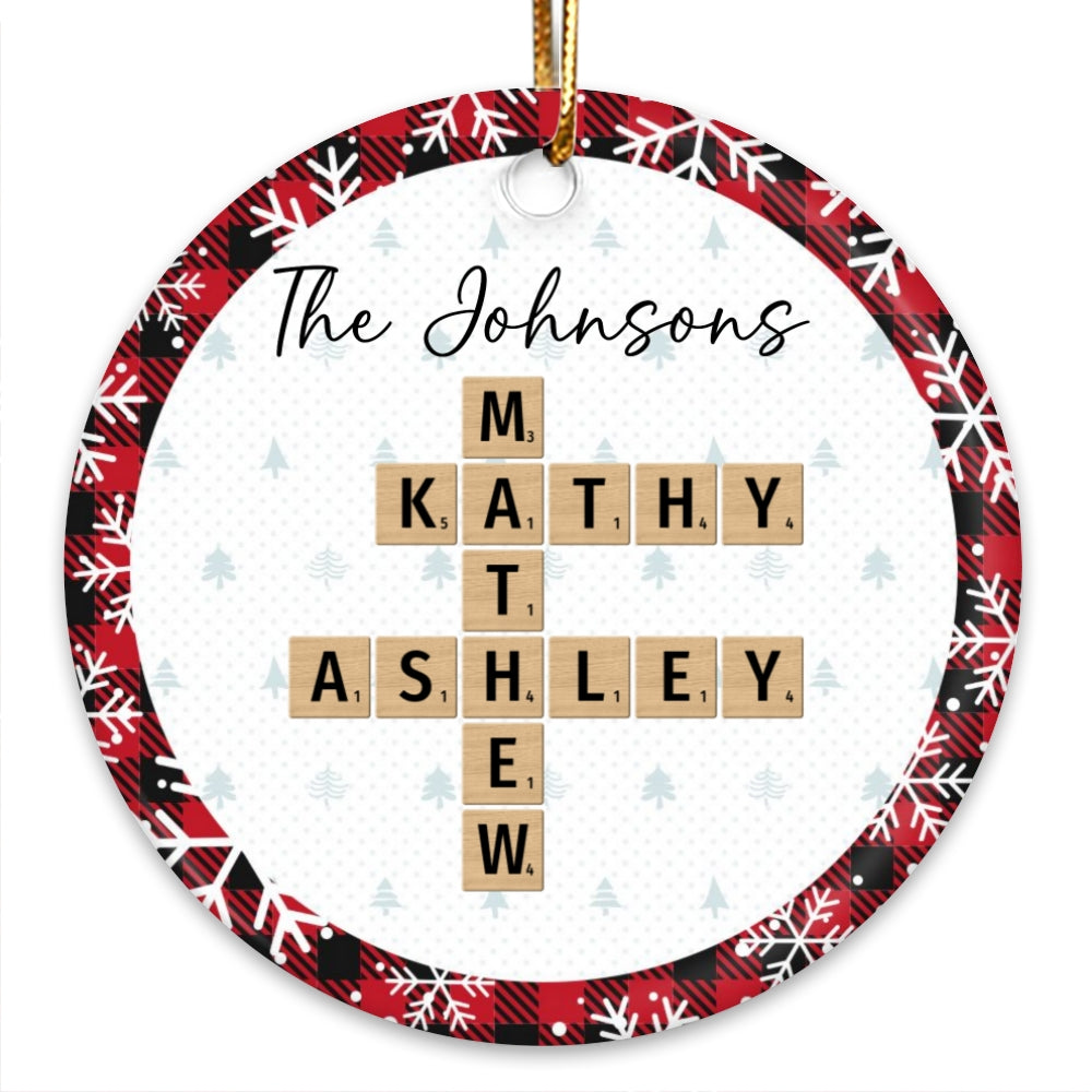 Christmas Plaid Family Crossword Puzzle Art Christmas Decor Personalized Ceramic Ornament