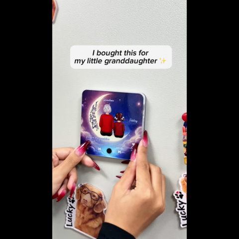 Grandma & Grandkids Sitting On The Moon Personalized Music Fridge Magnet, Perfect 2025 Gift For Mom For Grandma