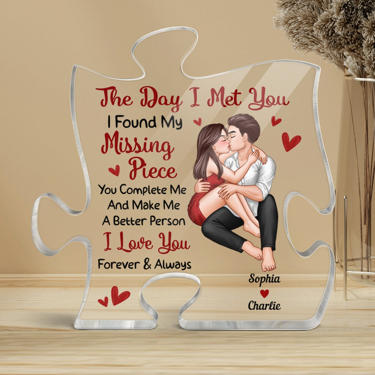 Couple Kissing The Day I Met You Personalized Puzzle Acrylic Plaque