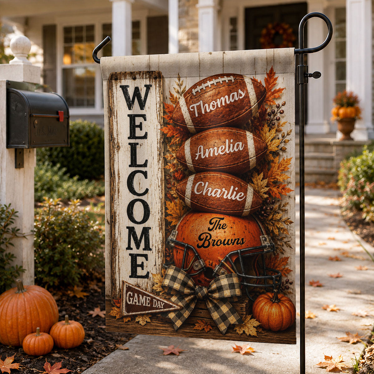 Welcome to Football Family - Personalized Garden Flag - Game Day Fall Outdoor Decor