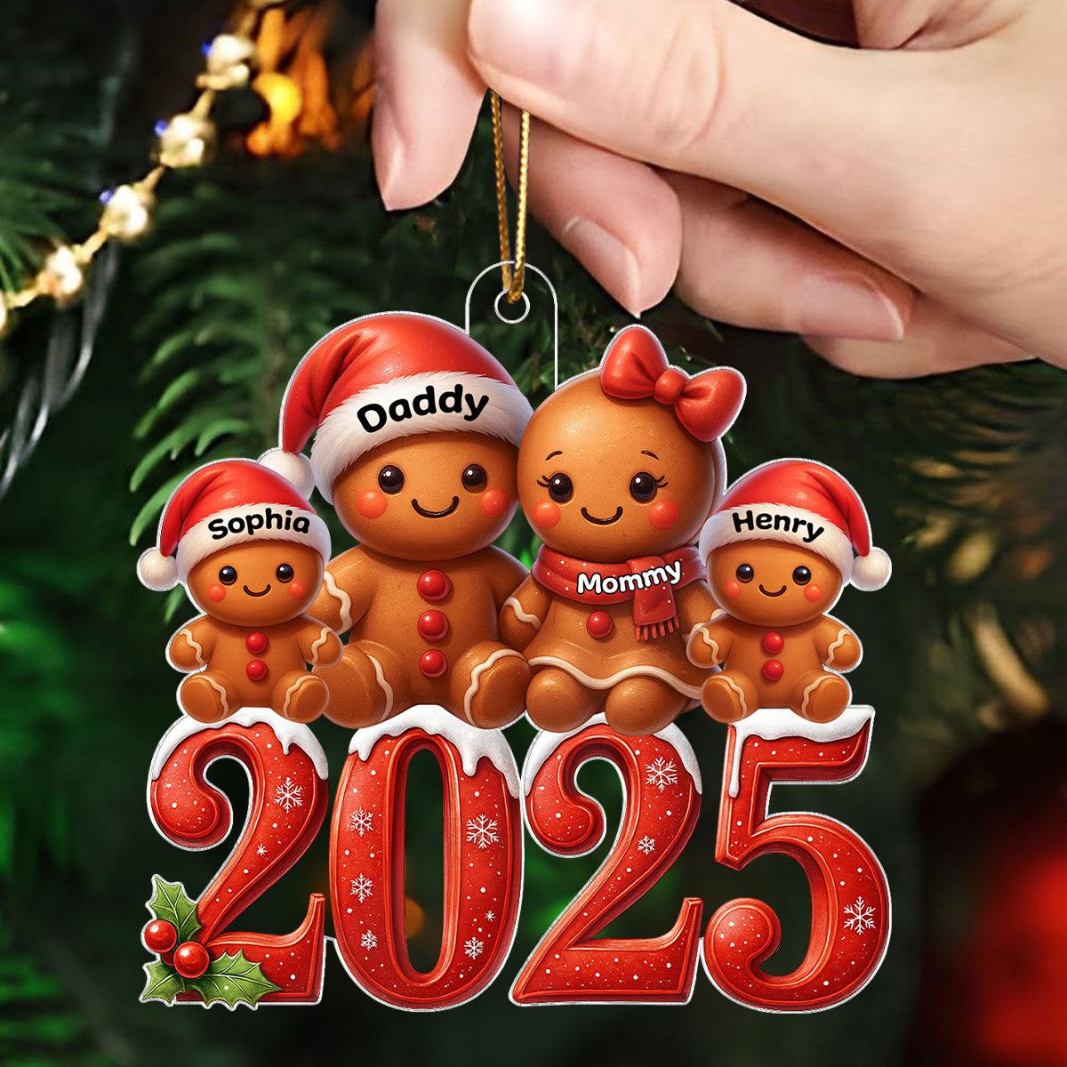 Family Gingergread 2025 Togetherness - Personalized Acrylic Ornament - Christmas Gift for Husband, Wife, Christmas Decor