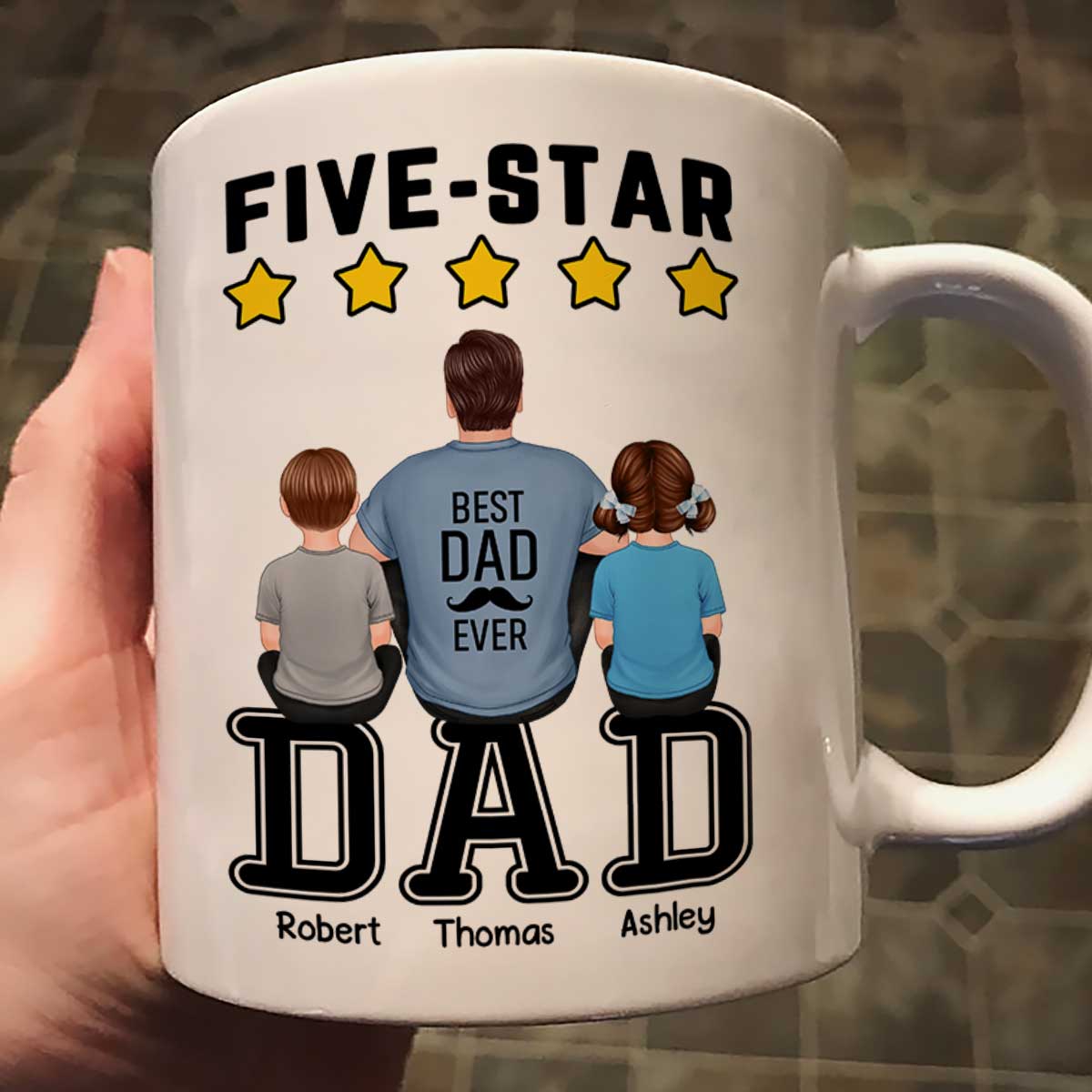Five - Star Dad Back View Dad And Kids Personalized Mug