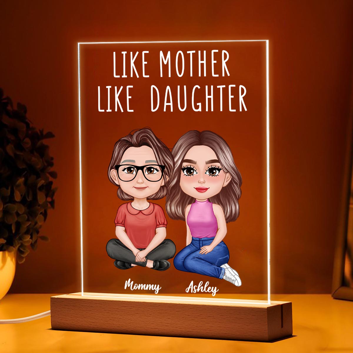 Pretty Doll Like Mother Like Daughters Doll Mom And Daughters Personalized Rectangle Acrylic Plaque LED Lamp Night Light