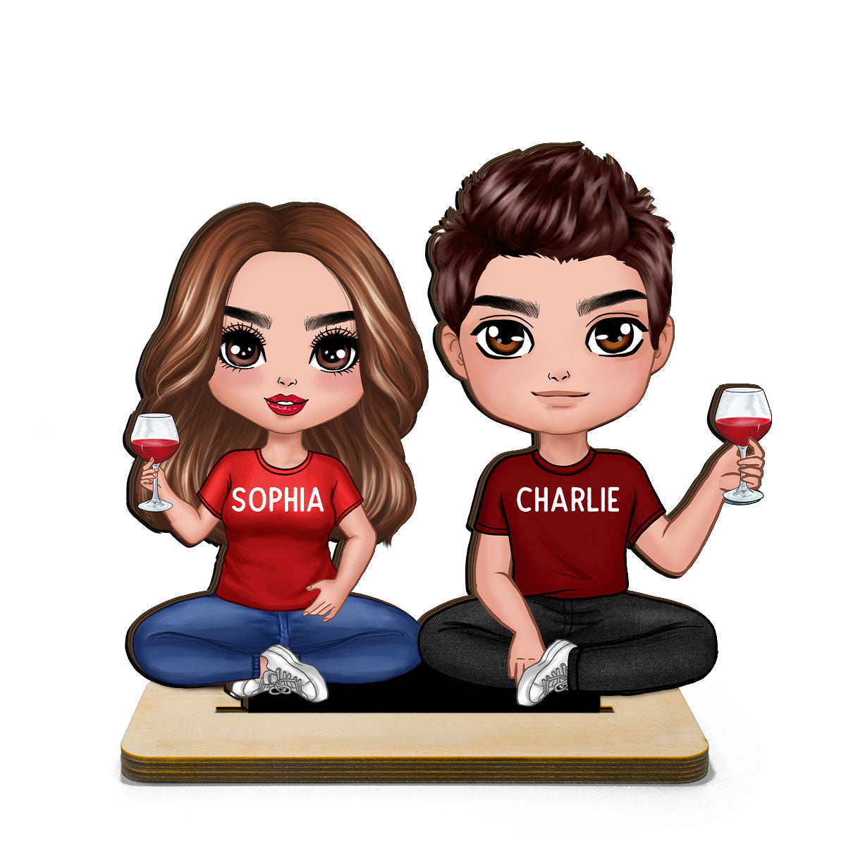 Doll Couple Sitting Home Decor Gift For Him Gift For Her Personalized Standing Wooden Plaque