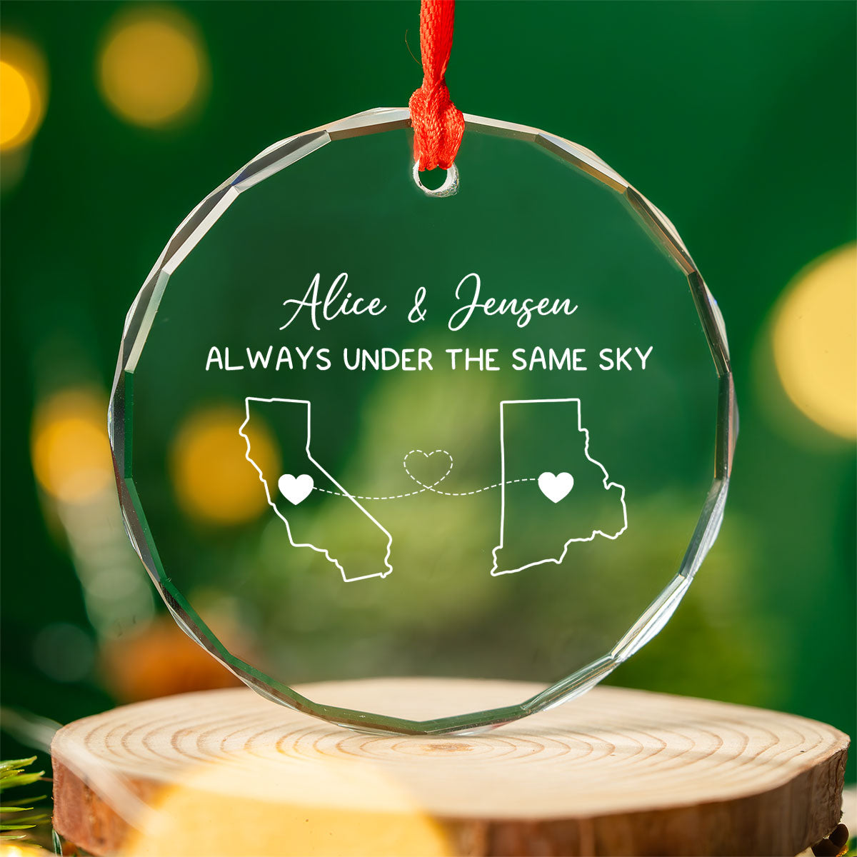 Custom Two Map Personalized Glass Ornament, Always Under The Same Sky, Long Distance Relationship, Christmas Gift For Boy Friend, Best Friends
